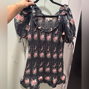 LoveShackFancy Black and Pink Floral Mini Dress